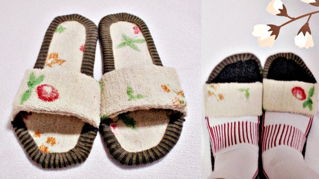 how to make old towel bathroom slippers