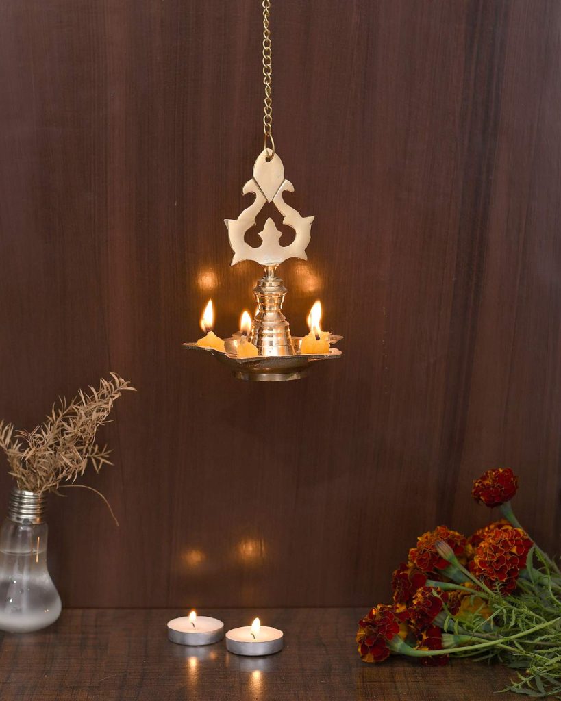 designer hanging Silver pooja diya