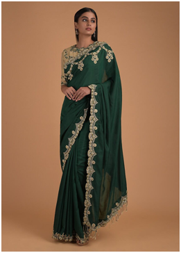 Green Saree with Cream Blouse